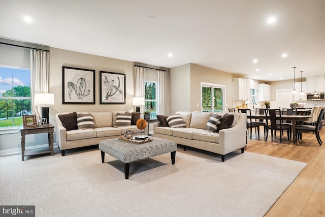 living room with light hardwood / wood-style flooring