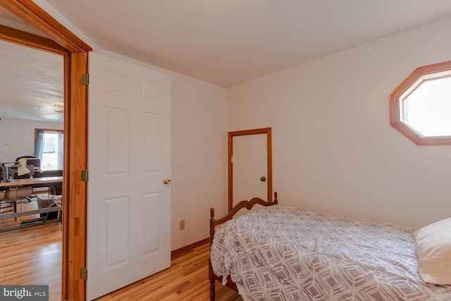 bedroom featuring light wood-style floors and multiple windows