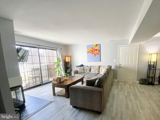 living room with light hardwood / wood-style flooring