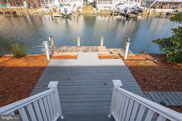 view of dock featuring a water view