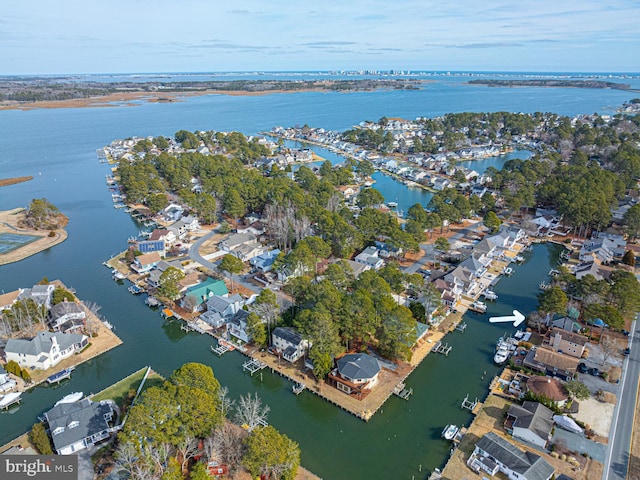 aerial view with a water view