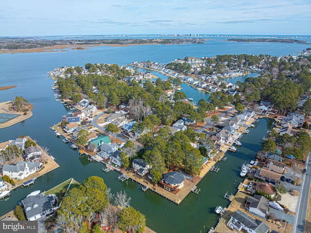 bird's eye view featuring a water view