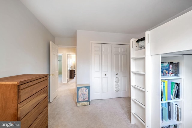 bedroom with light carpet