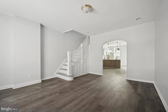 unfurnished living room featuring dark hardwood / wood-style flooring