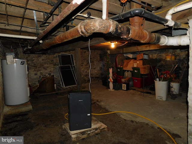 basement featuring water heater