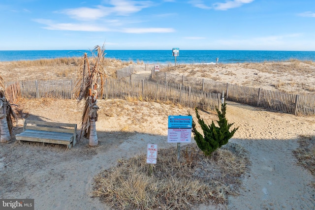 property view of water with a beach view