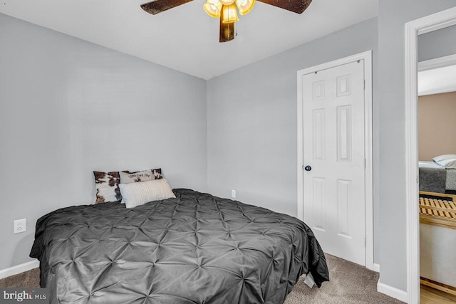 bedroom with carpet floors and ceiling fan