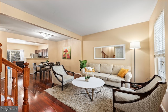 living room featuring dark hardwood / wood-style floors