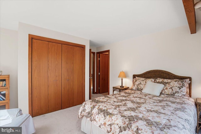 bedroom with carpet floors and a closet