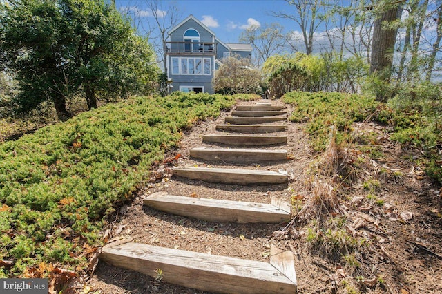 view of yard with stairway