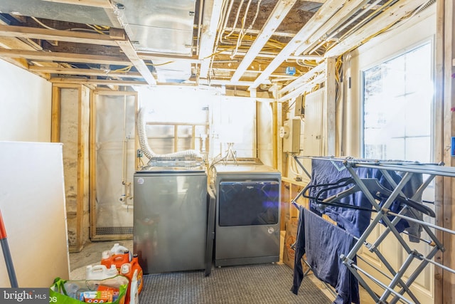 basement featuring washer and dryer