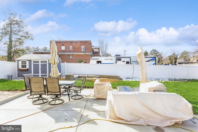 view of patio / terrace featuring an outdoor structure