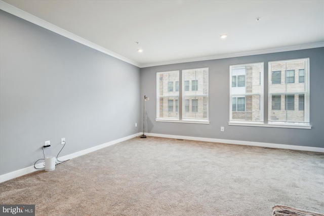 carpeted empty room with crown molding