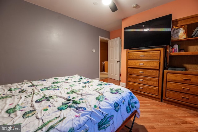 bedroom featuring ceiling fan and light hardwood / wood-style flooring