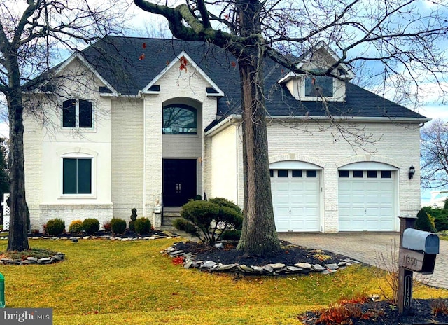 french provincial home featuring a front lawn