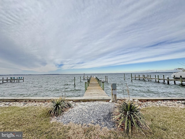 view of dock featuring a water view