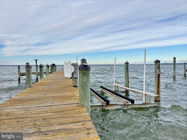 dock area with a water view