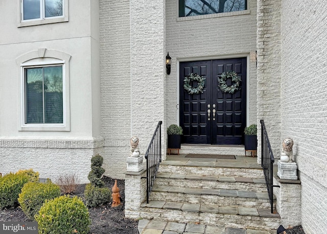 property entrance with french doors