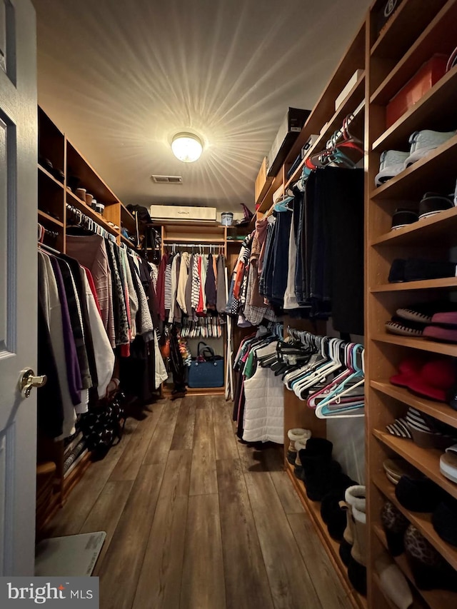 walk in closet with hardwood / wood-style floors