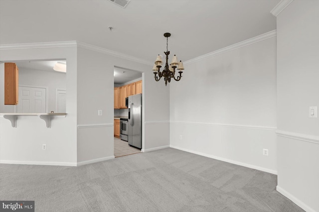 interior space featuring an inviting chandelier and crown molding