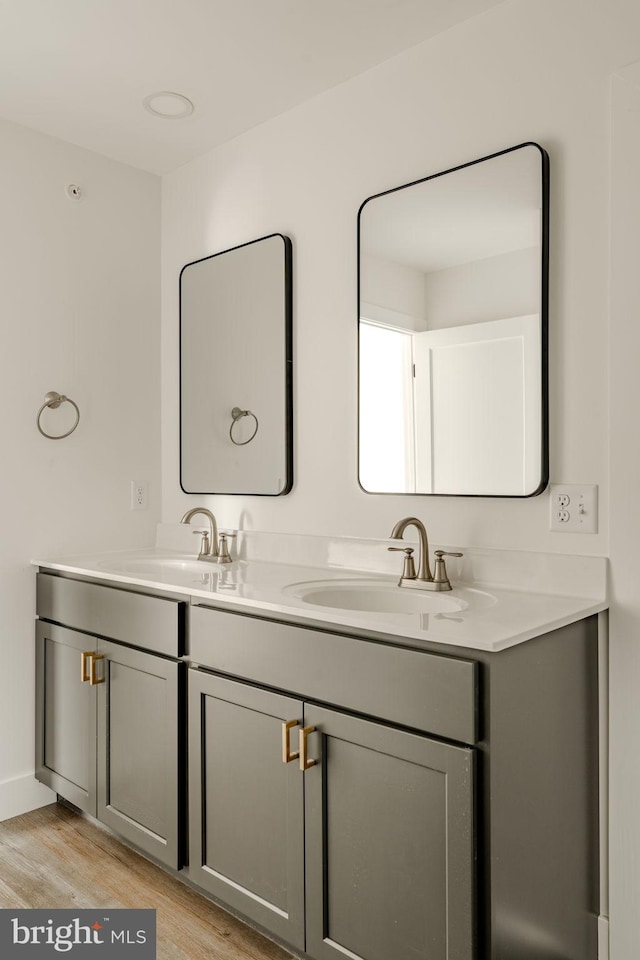 bathroom featuring wood-type flooring and vanity