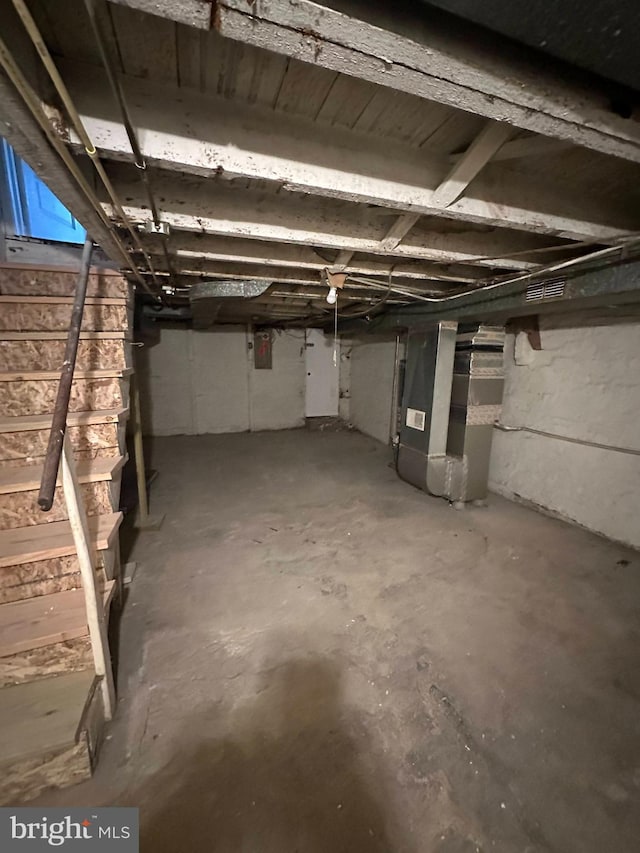 basement with heating unit