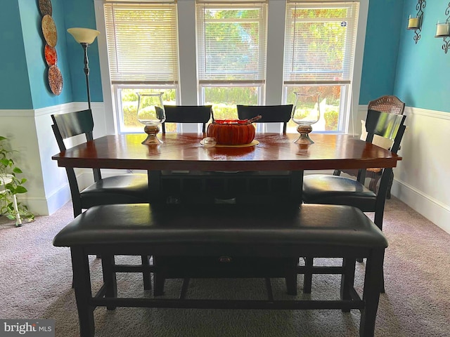 carpeted dining area with a healthy amount of sunlight