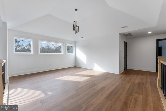 unfurnished living room with lofted ceiling and light hardwood / wood-style flooring