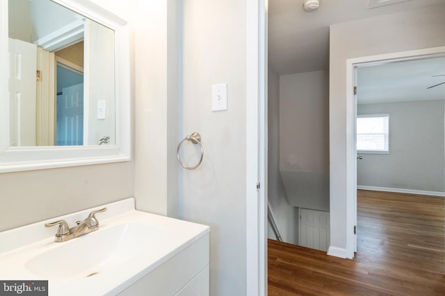 bathroom featuring vanity and wood-type flooring