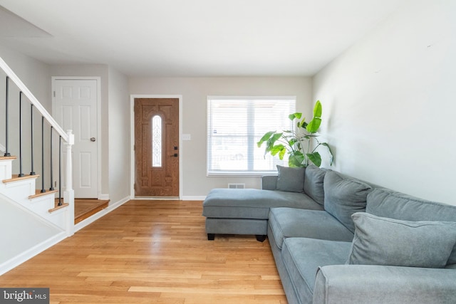 living room with light wood-type flooring