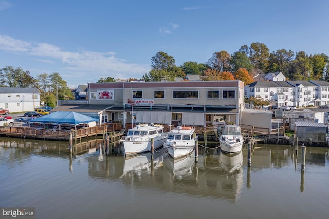 view of dock with a water view