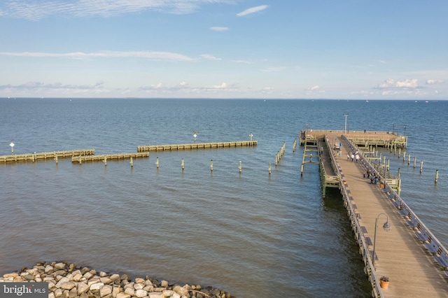 view of dock with a water view