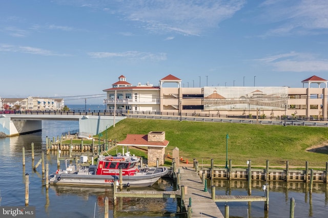 dock area with a water view