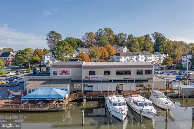 dock area with a water view