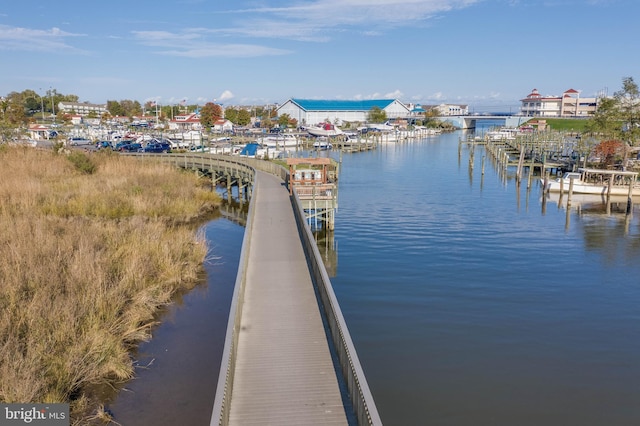 view of dock featuring a water view