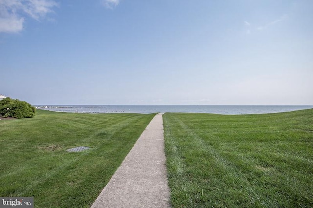 view of yard with a water view