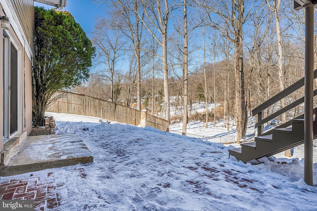 view of yard covered in snow