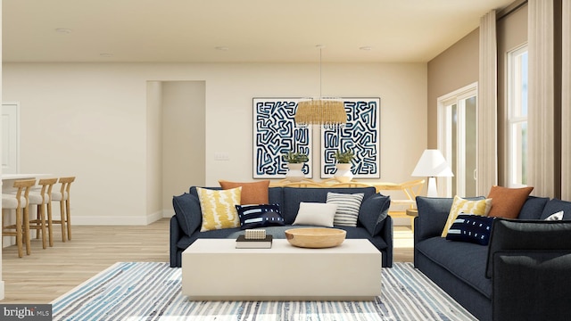 living room with light hardwood / wood-style floors