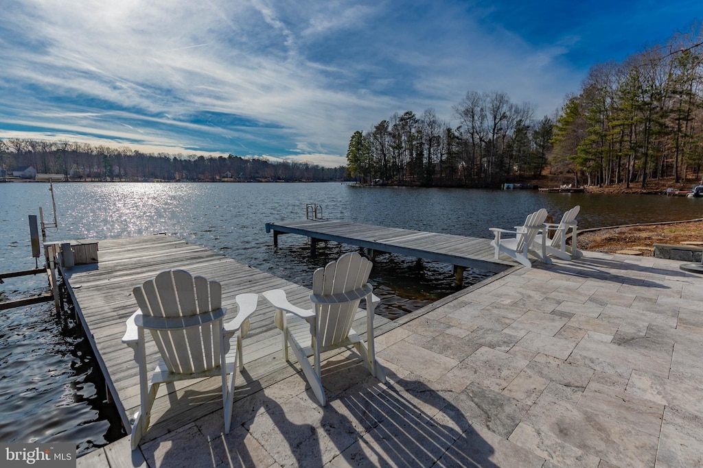 dock area with a water view