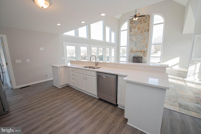 kitchen with white cabinetry, stainless steel dishwasher, a healthy amount of sunlight, and sink