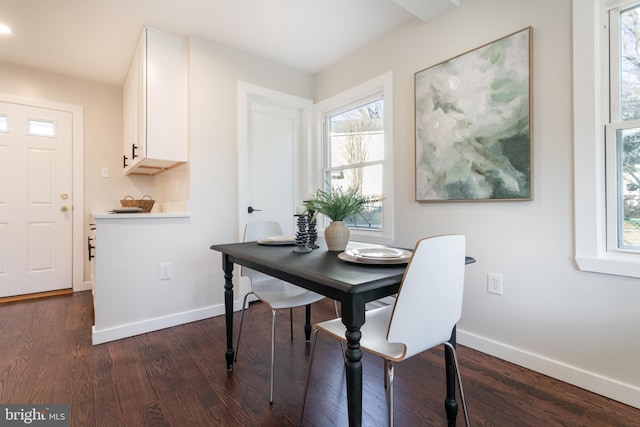 dining area with dark wood-type flooring