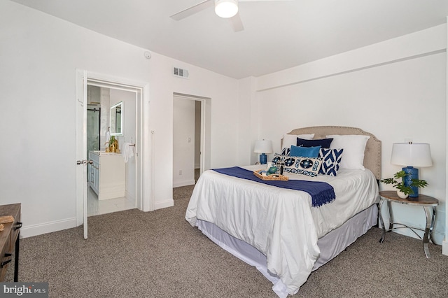 bedroom with carpet flooring and ceiling fan