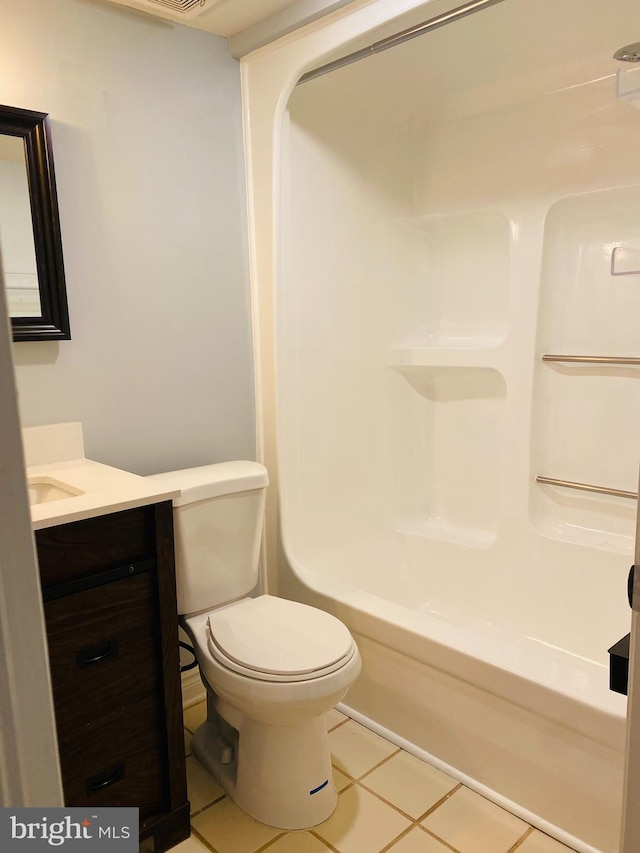 bathroom featuring vanity, toilet, and tile patterned flooring