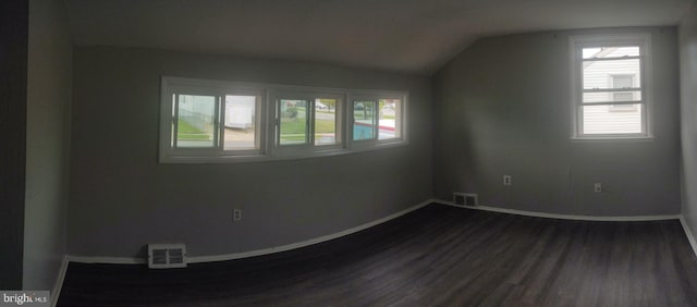 additional living space featuring lofted ceiling, plenty of natural light, and dark hardwood / wood-style floors