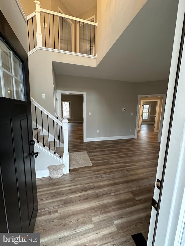 entrance foyer featuring hardwood / wood-style floors and a high ceiling