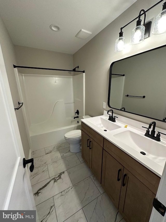 full bathroom featuring vanity, toilet, and shower / bath combination