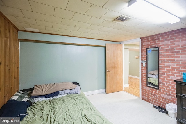 bedroom with light colored carpet