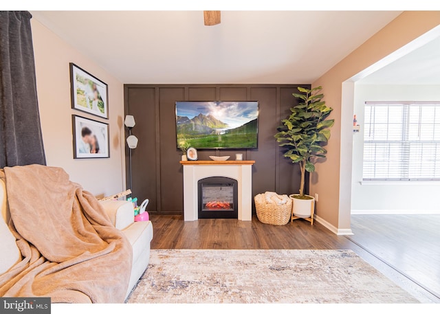 living room with wood-type flooring