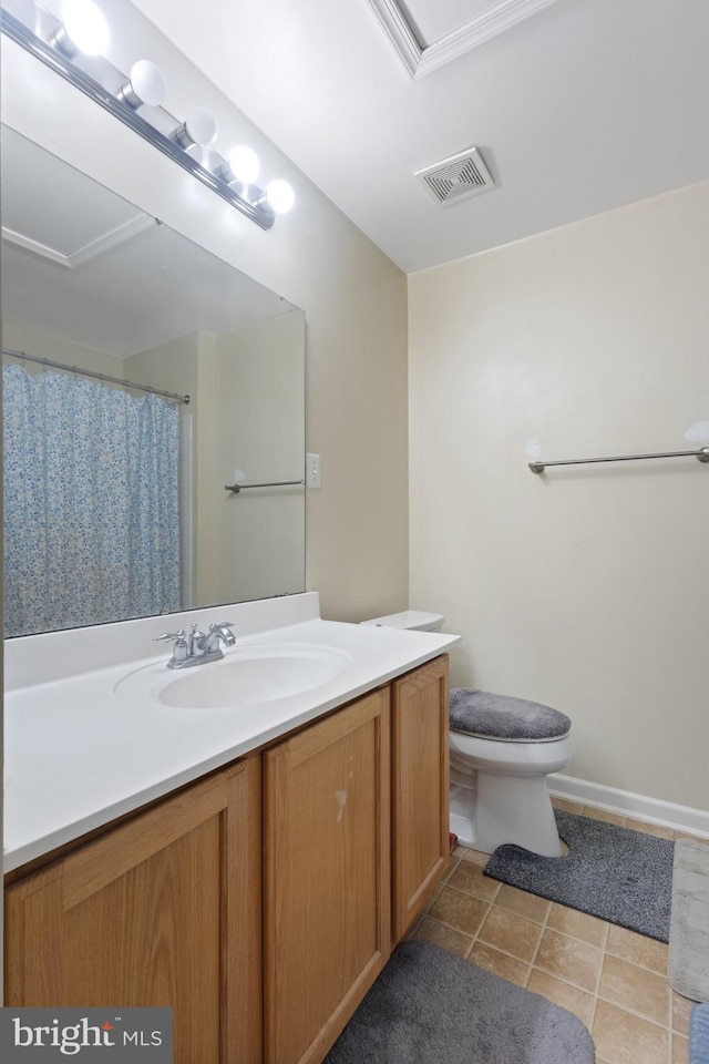 full bathroom featuring tile patterned flooring, visible vents, vanity, and toilet