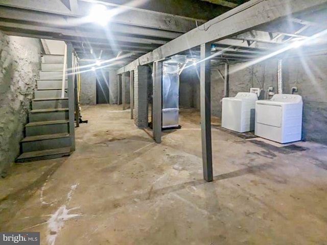 basement with washer and dryer